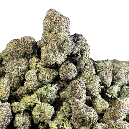 Close-up of a dense cluster of green cannabis buds