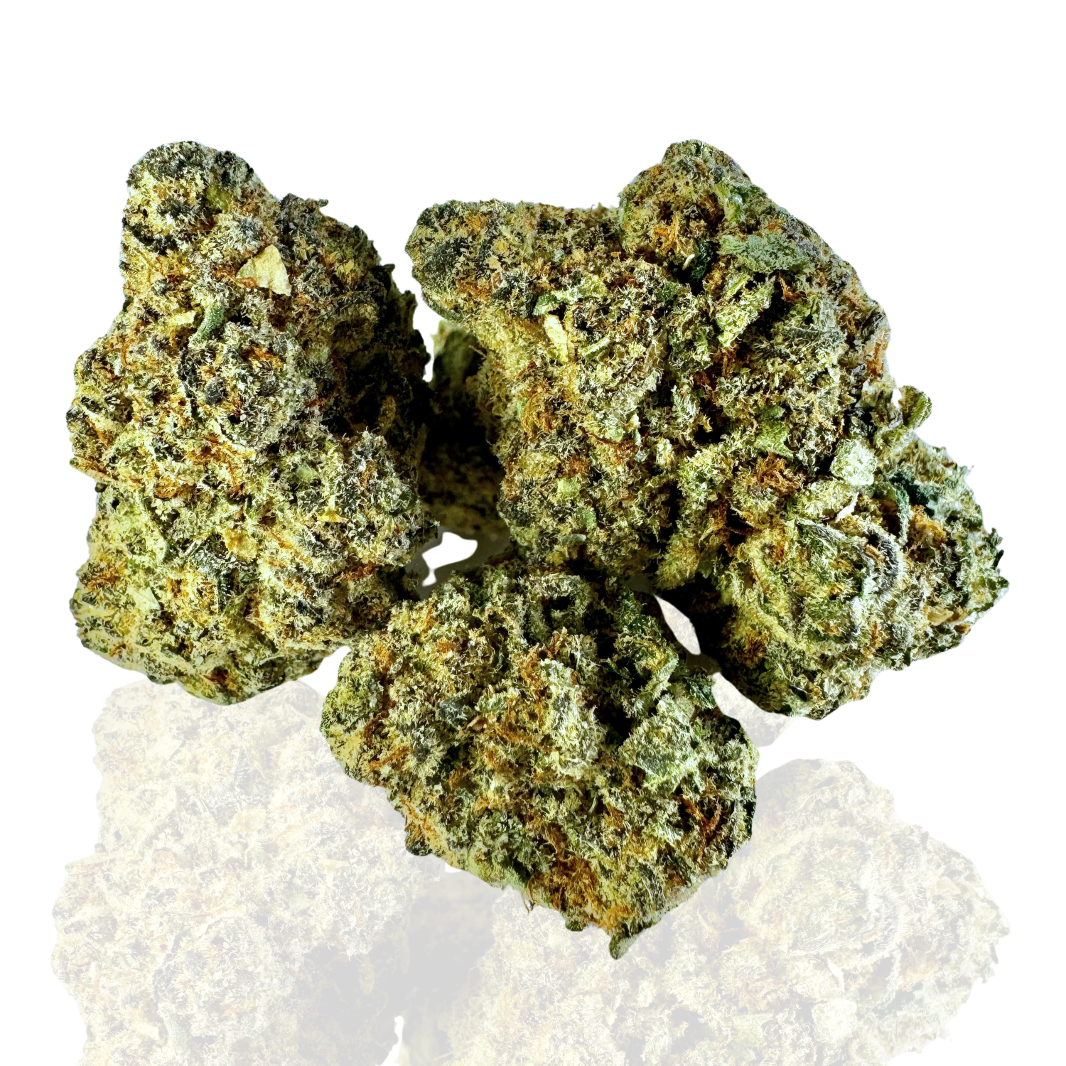 Close-up of several dense, green and orange cannabis buds