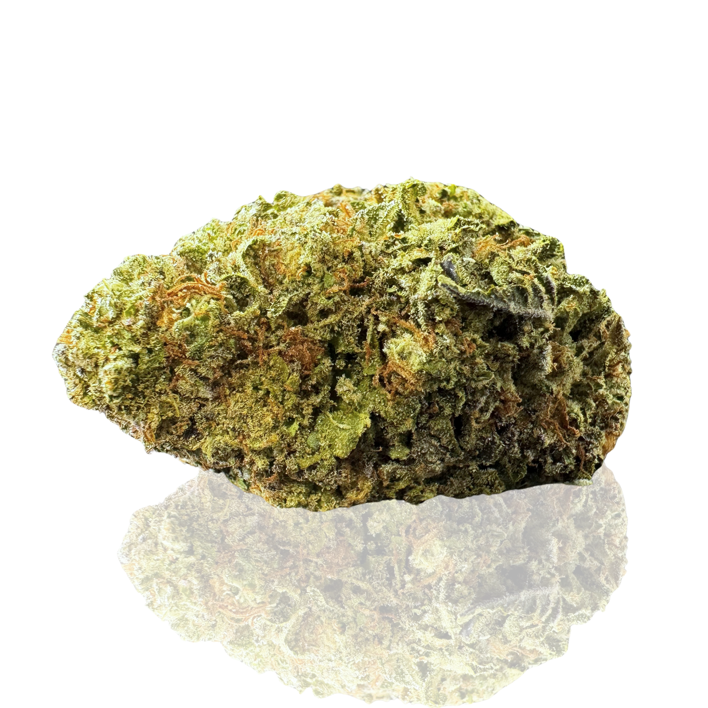 Vibrant green cannabis bud, showcasing its dense texture and trichomes.