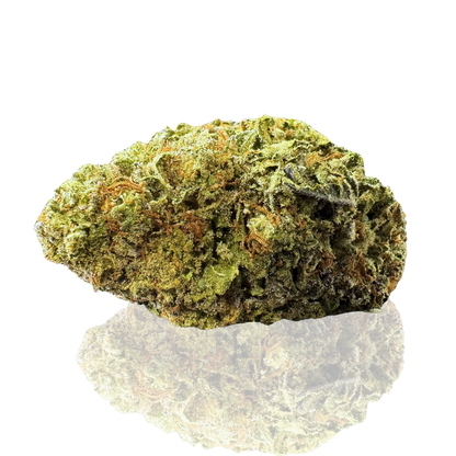 Vibrant green cannabis bud, showcasing its dense texture and trichomes.