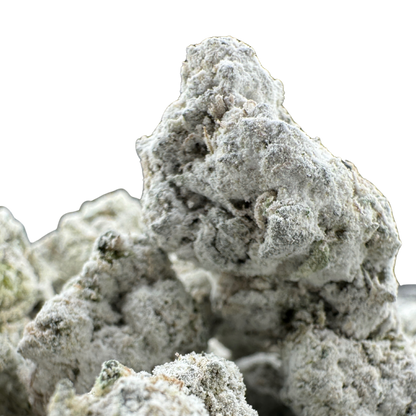 Image of cannabis , lumpy white rocks covered in a fine layer of trichomes.