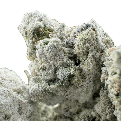 A frosty cannabis bud with a dense, textured surface.