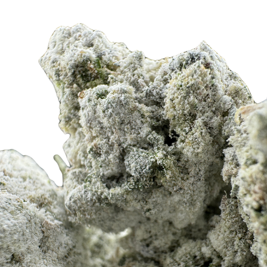 A frosty cannabis bud with a dense, textured surface.